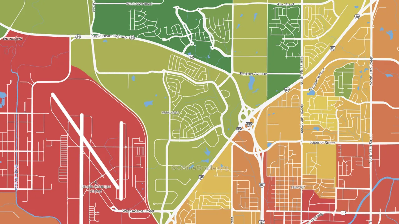 Highlands, Lincoln, NE Map of Vandalism Rates