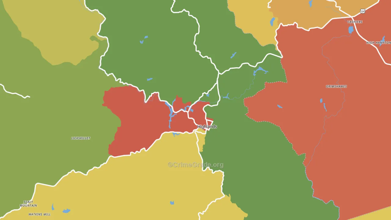 Highlands, NC Map of Vandalism Rates