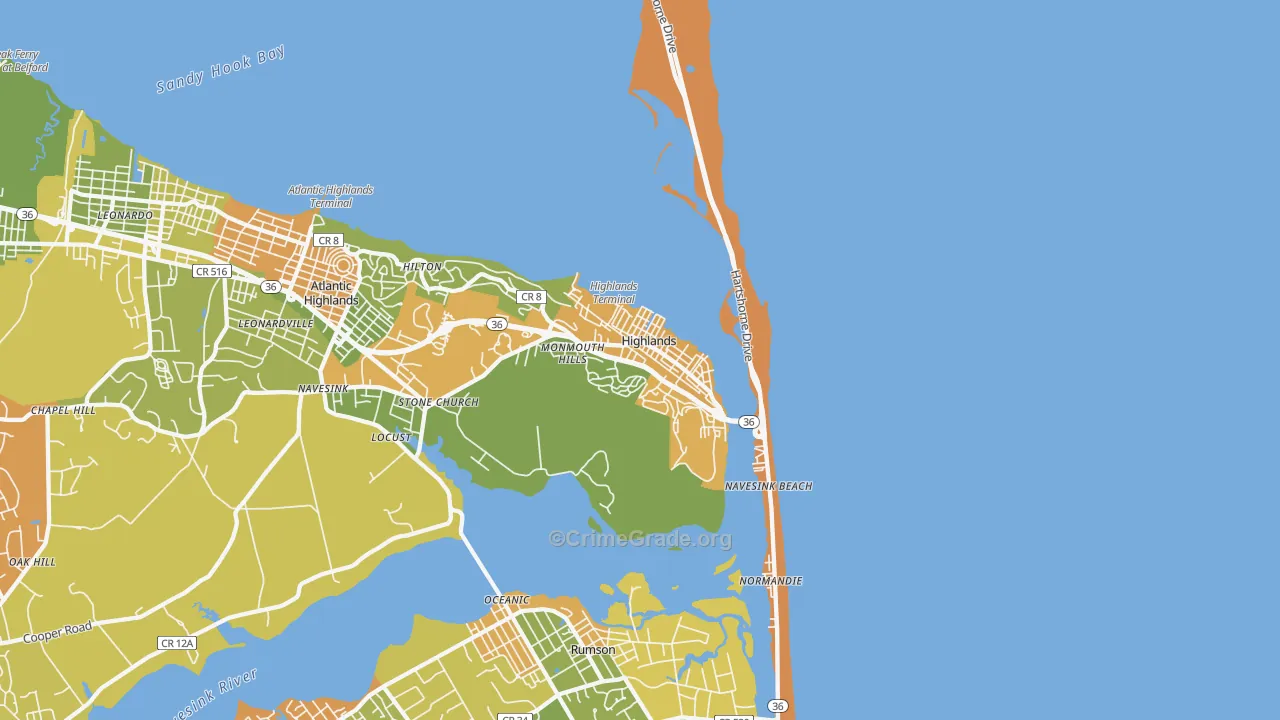 Highlands, NJ Map of Vandalism Rates