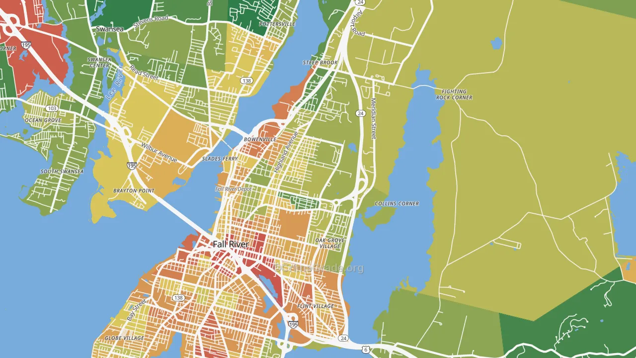 Highlands-Providence, Fall River, MA Map of Vandalism Rates