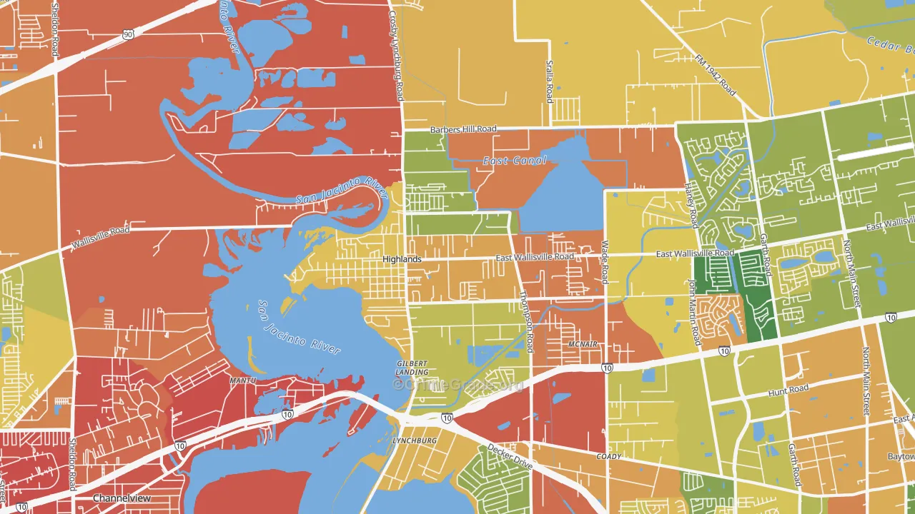 Highlands, TX Map of Vandalism Rates