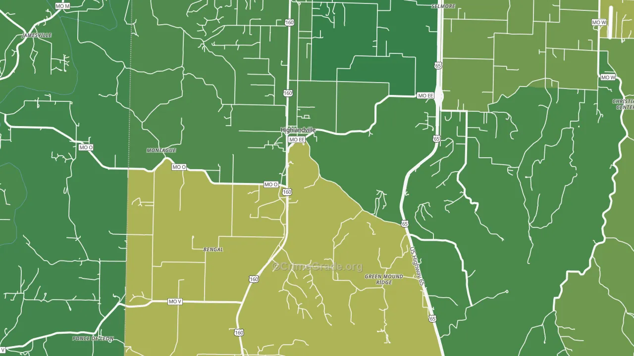 Highlandville, MO Map of Vandalism Rates