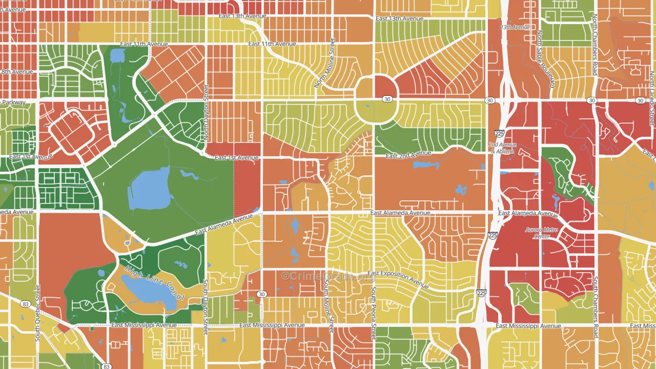 Highline Villages, Aurora, CO Map of Vandalism Rates