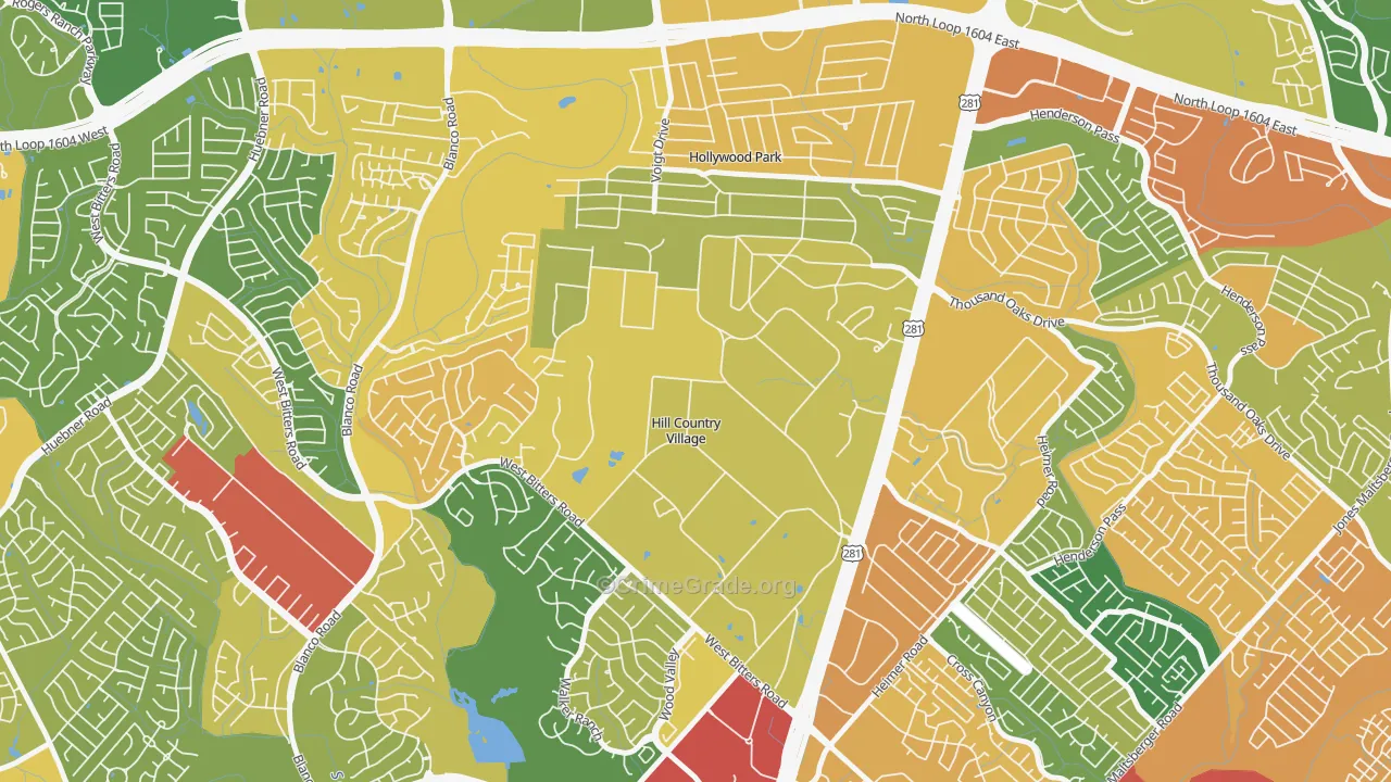 Hill Country Village, TX Map of Vandalism Rates