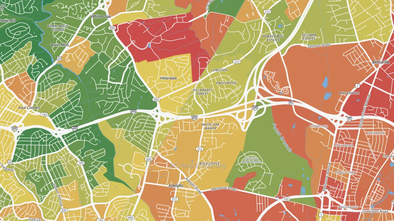 Hillandale, Silver Spring, MD Map of Vandalism Rates