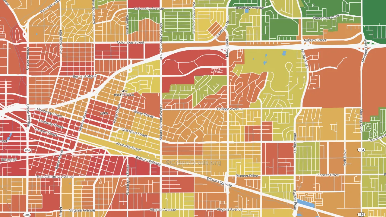 Hillcrest-Bakersfield, Bakersfield, CA Map of Vandalism Rates