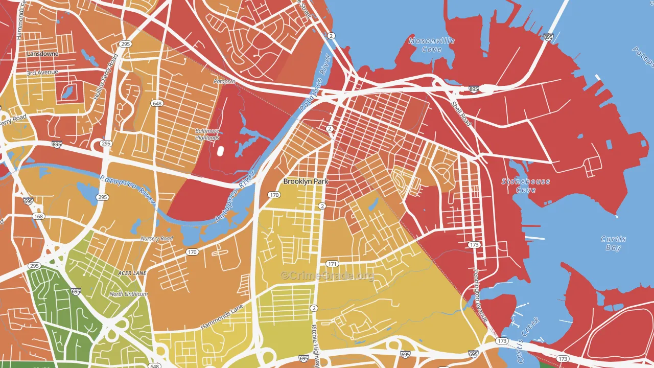 Hillcrest, Brooklyn Park, MD Map of Vandalism Rates