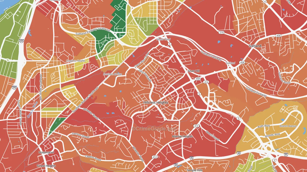 Hillcrest Heights, MD Map of Vandalism Rates