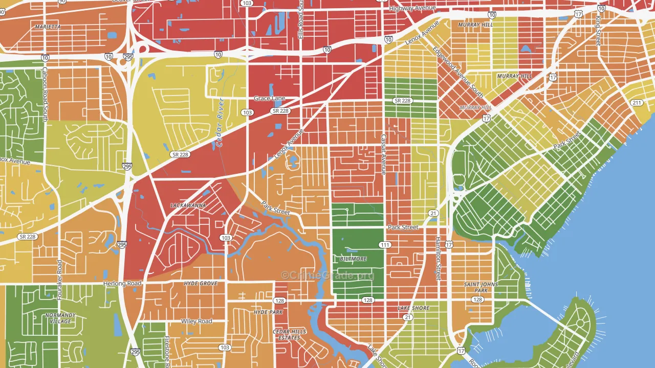Hillcrest, Jacksonville, FL Map of Vandalism Rates