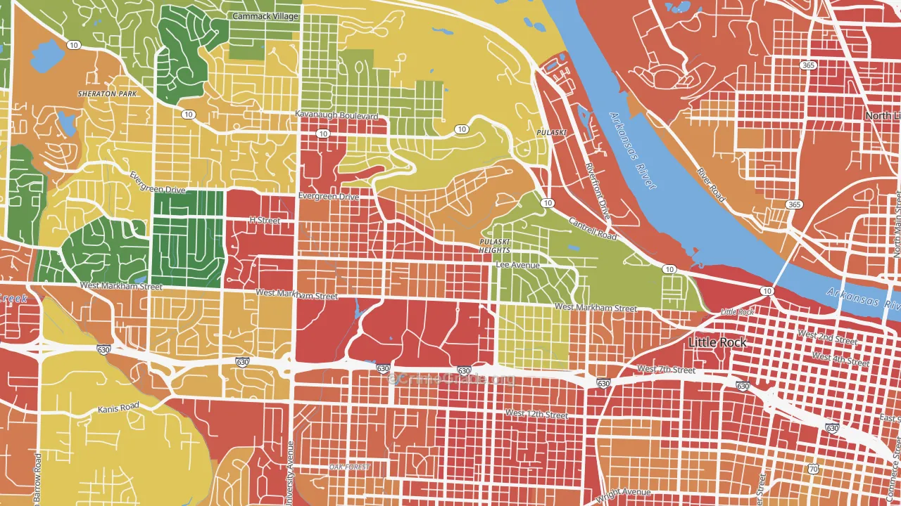 Hillcrest, Little Rock, AR Map of Vandalism Rates