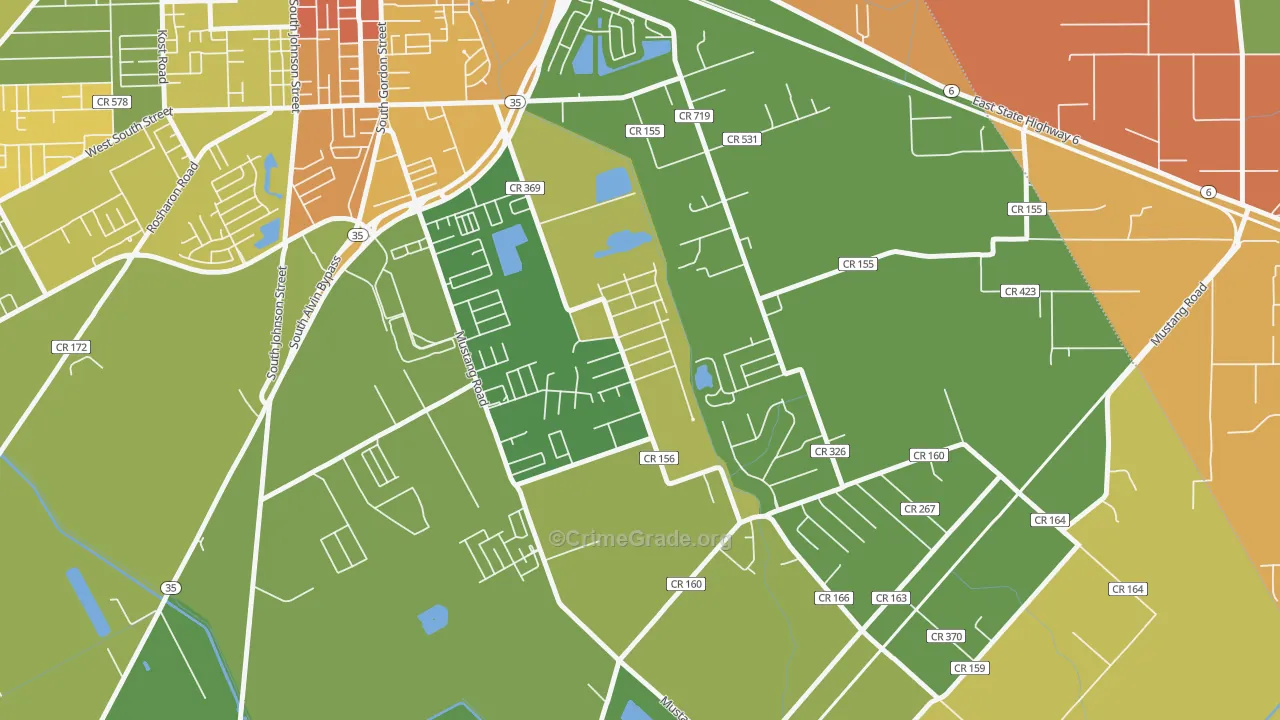 Hillcrest, TX Map of Vandalism Rates