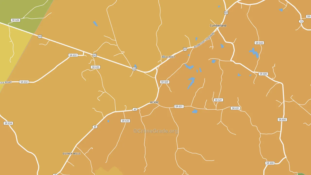 Hillcrest, VA Map of Vandalism Rates