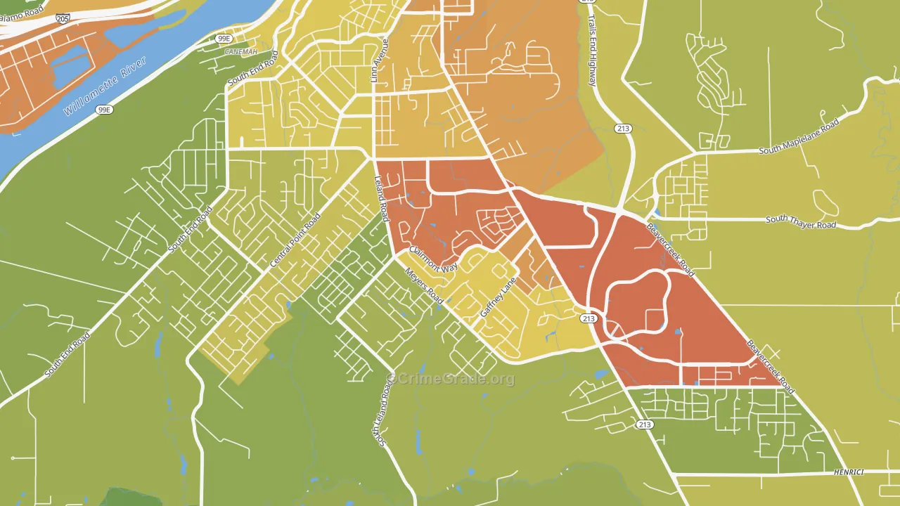 Hillendale, Oregon City, OR Map of Vandalism Rates