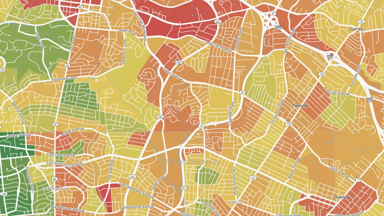 Hillendale, Parkville, MD Map of Vandalism Rates