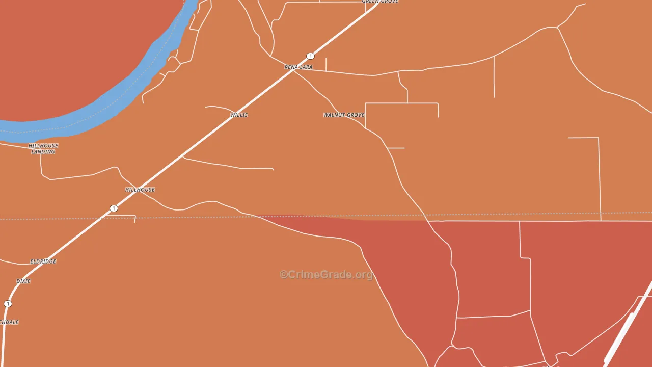Hillhouse, MS Map of Vandalism Rates