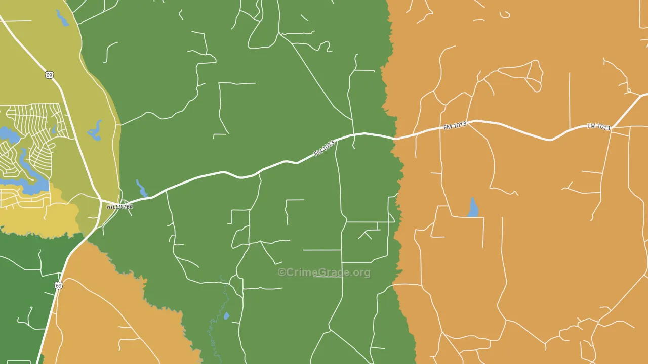 Hillister, TX Map of Vandalism Rates