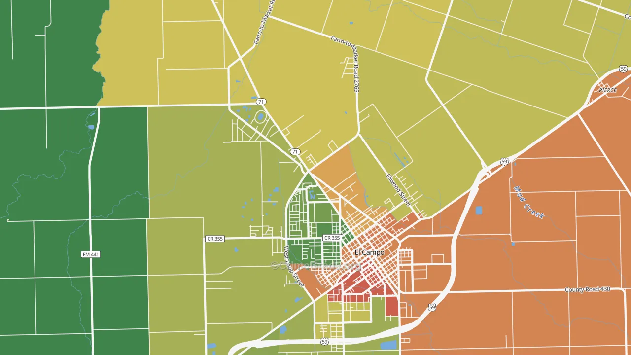 Hillje, TX Map of Vandalism Rates