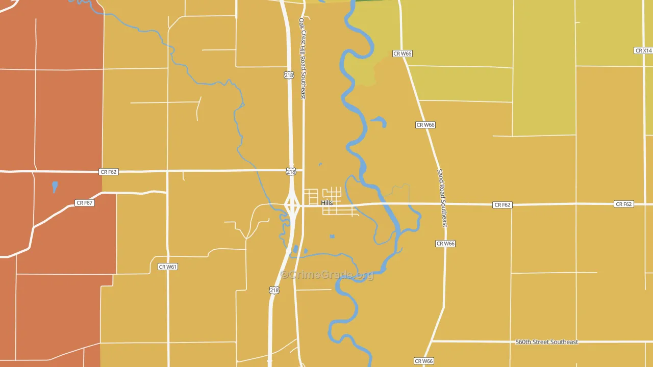 Hills, IA Map of Vandalism Rates