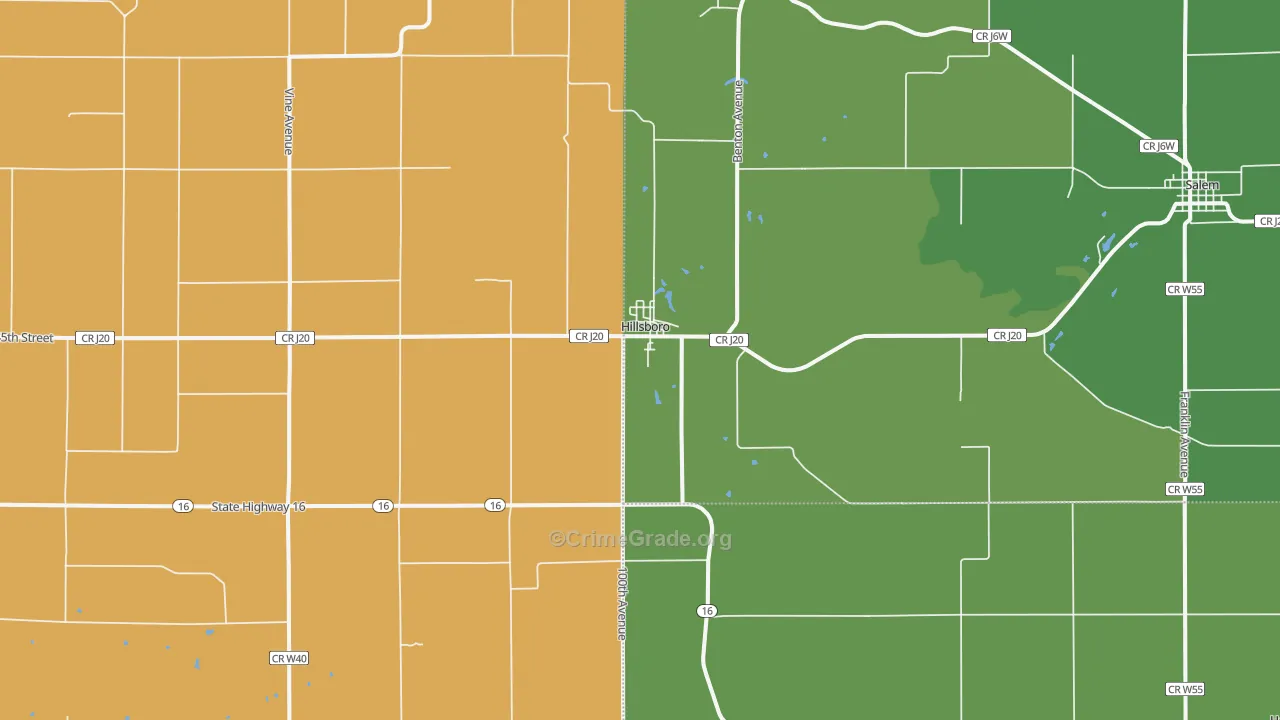 Hillsboro, IA Map of Vandalism Rates