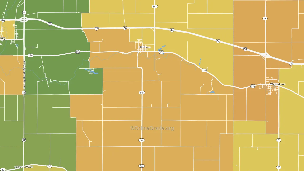 Hillsboro, IN Map of Vandalism Rates