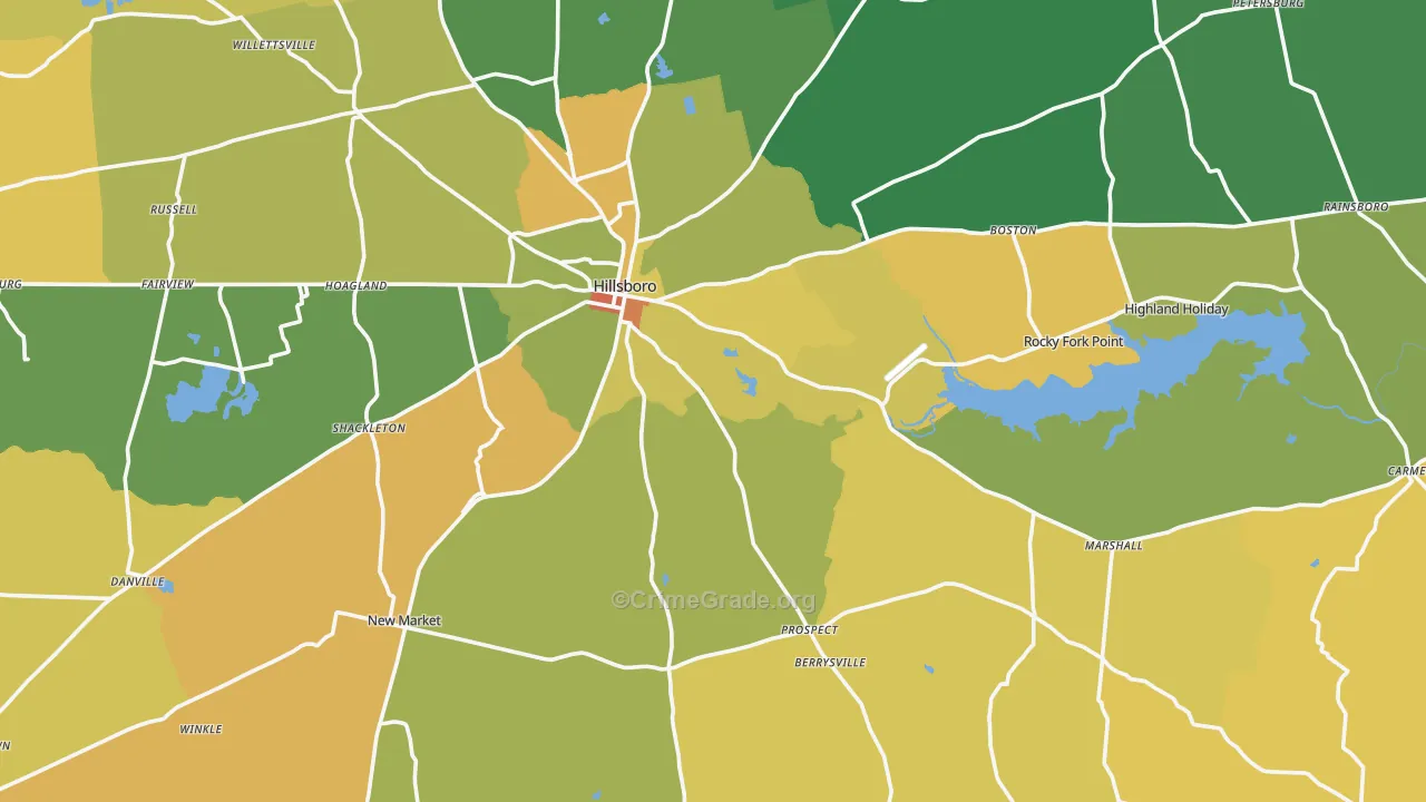 Hillsboro, OH Map of Vandalism Rates