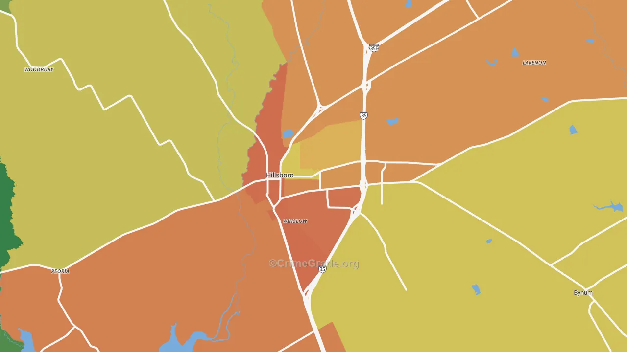 Hillsboro, TX Map of Vandalism Rates