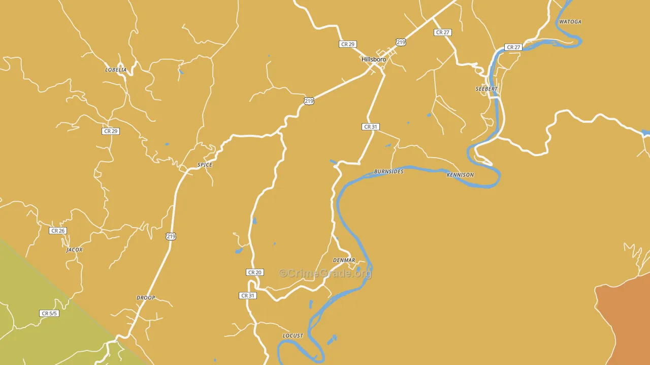 Hillsboro, WV Map of Vandalism Rates