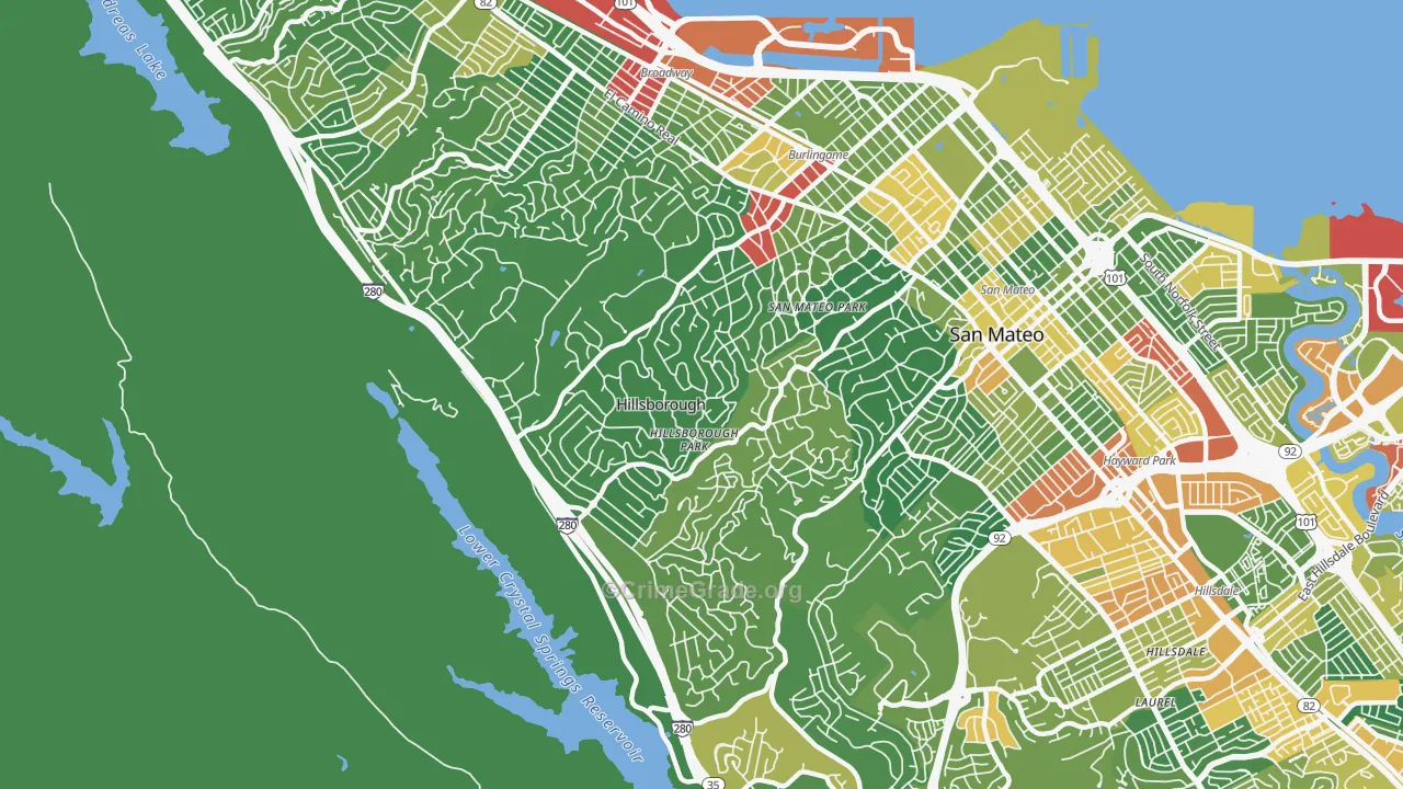 Hillsborough, CA Map of Vandalism Rates
