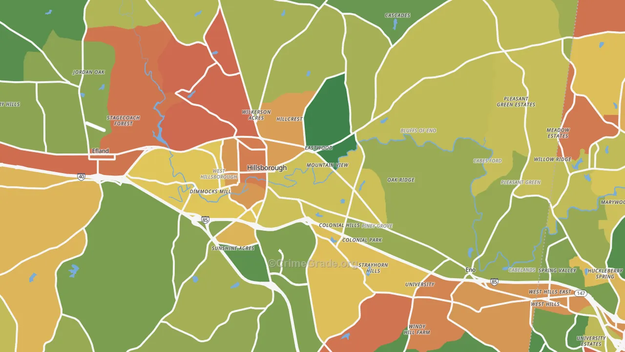 Hillsborough, NC Map of Vandalism Rates