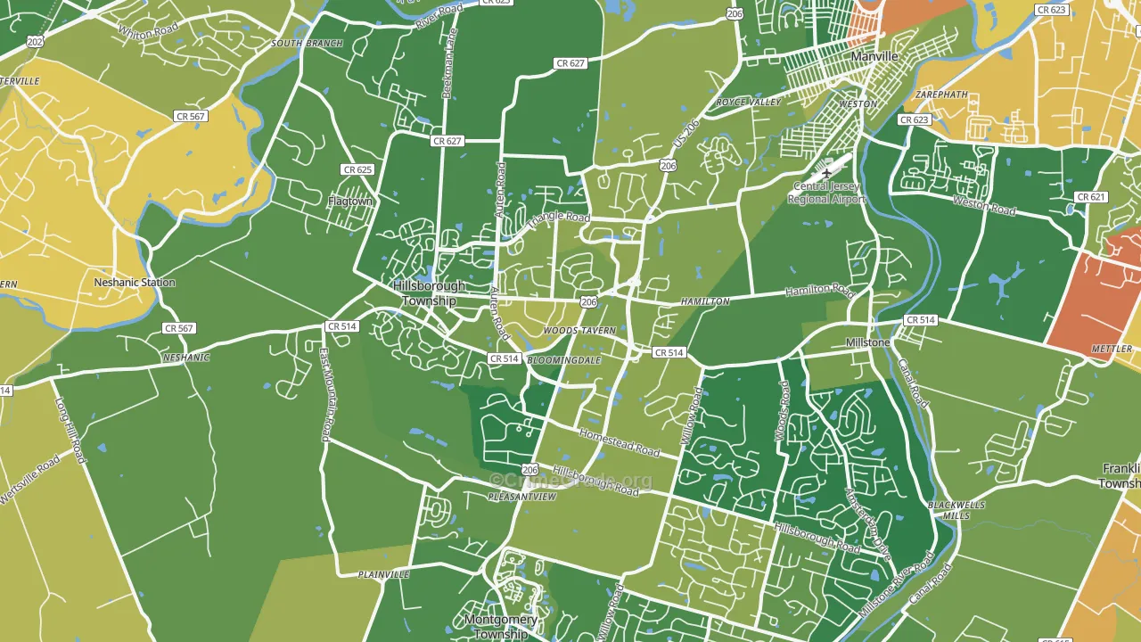 Hillsborough, NJ Map of Vandalism Rates