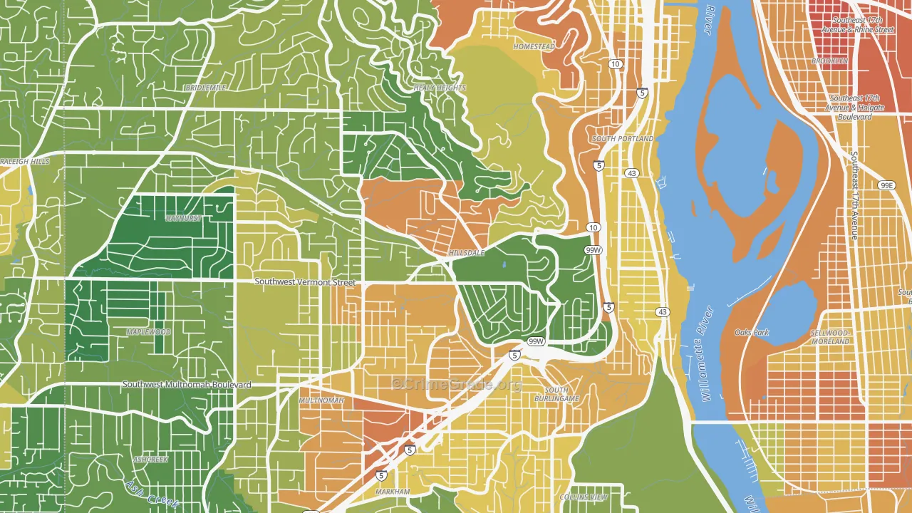 Hillsdale, Portland, OR Map of Vandalism Rates