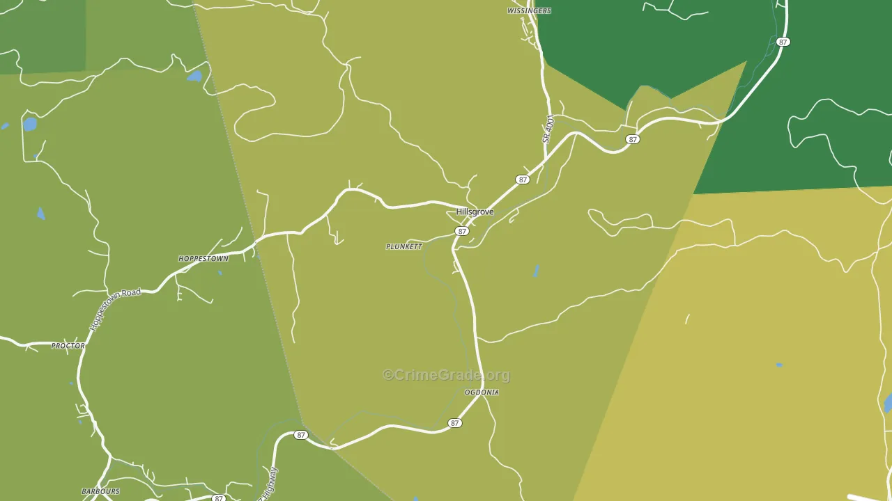 Hillsgrove, PA Map of Vandalism Rates