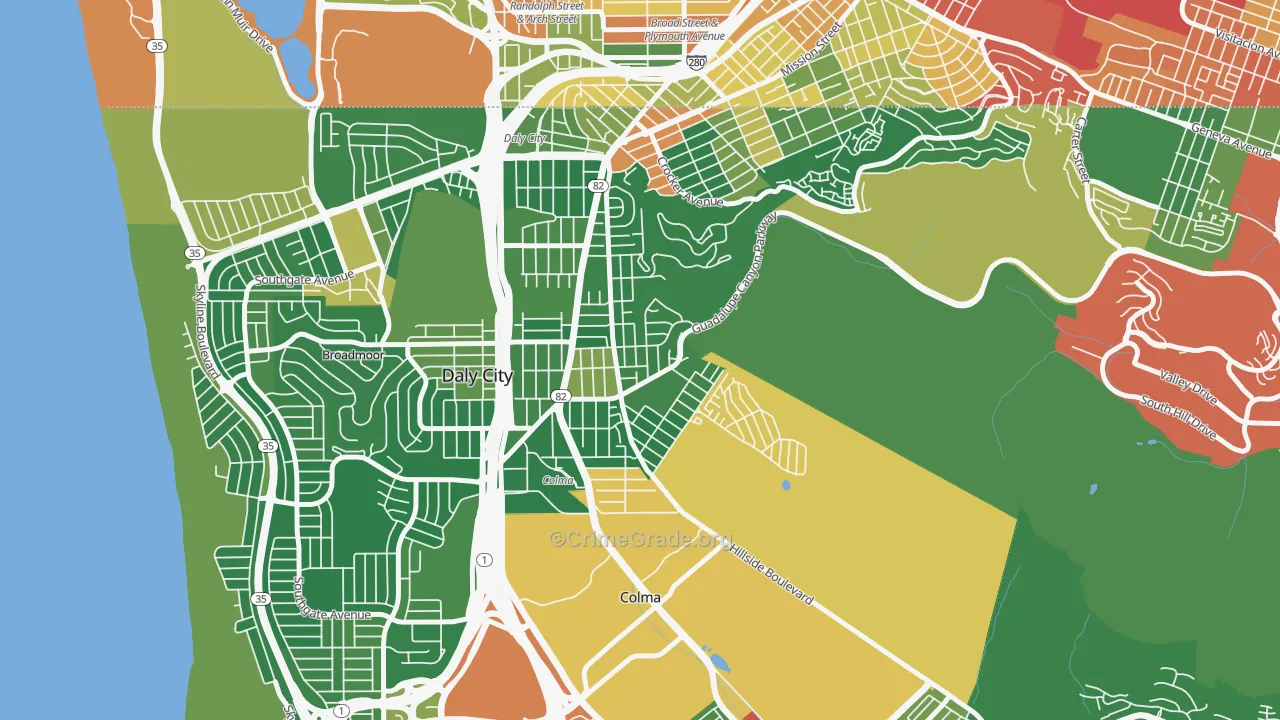 Hillside, Daly City, CA Map of Vandalism Rates