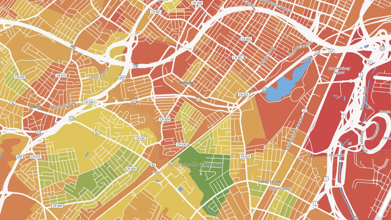Hillside, NJ Map of Vandalism Rates