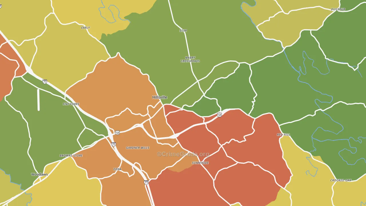 Hillsville, VA Map of Vandalism Rates