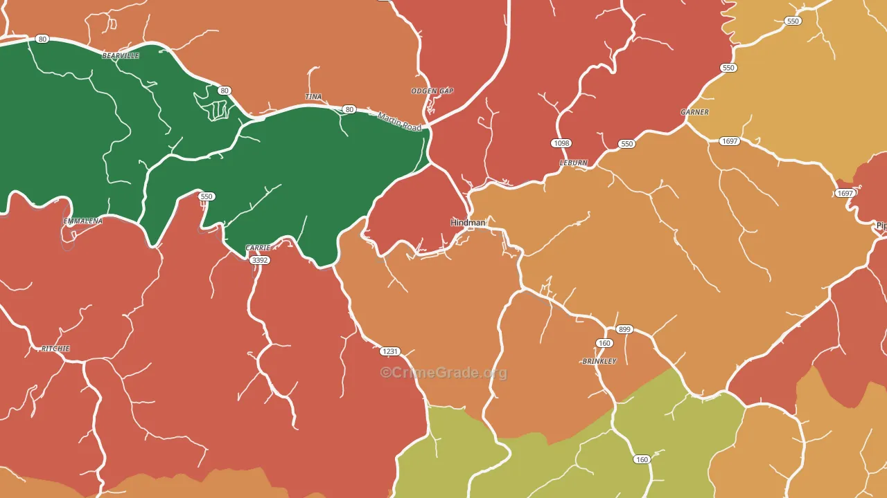 Hindman, KY Map of Vandalism Rates