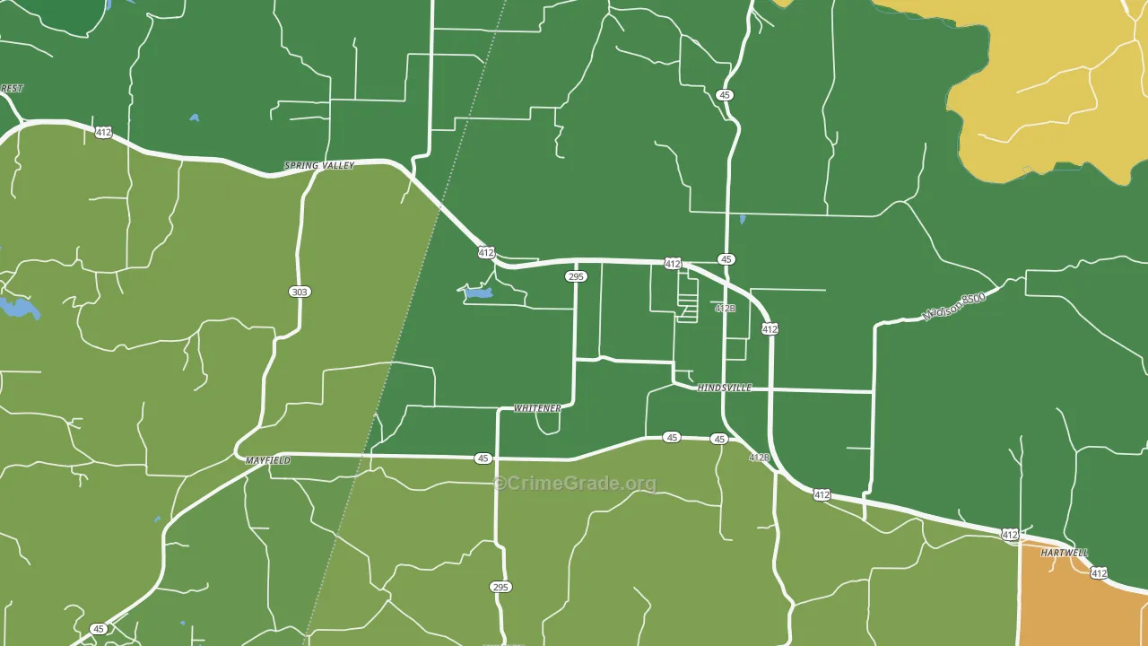 Hindsville, AR Map of Vandalism Rates