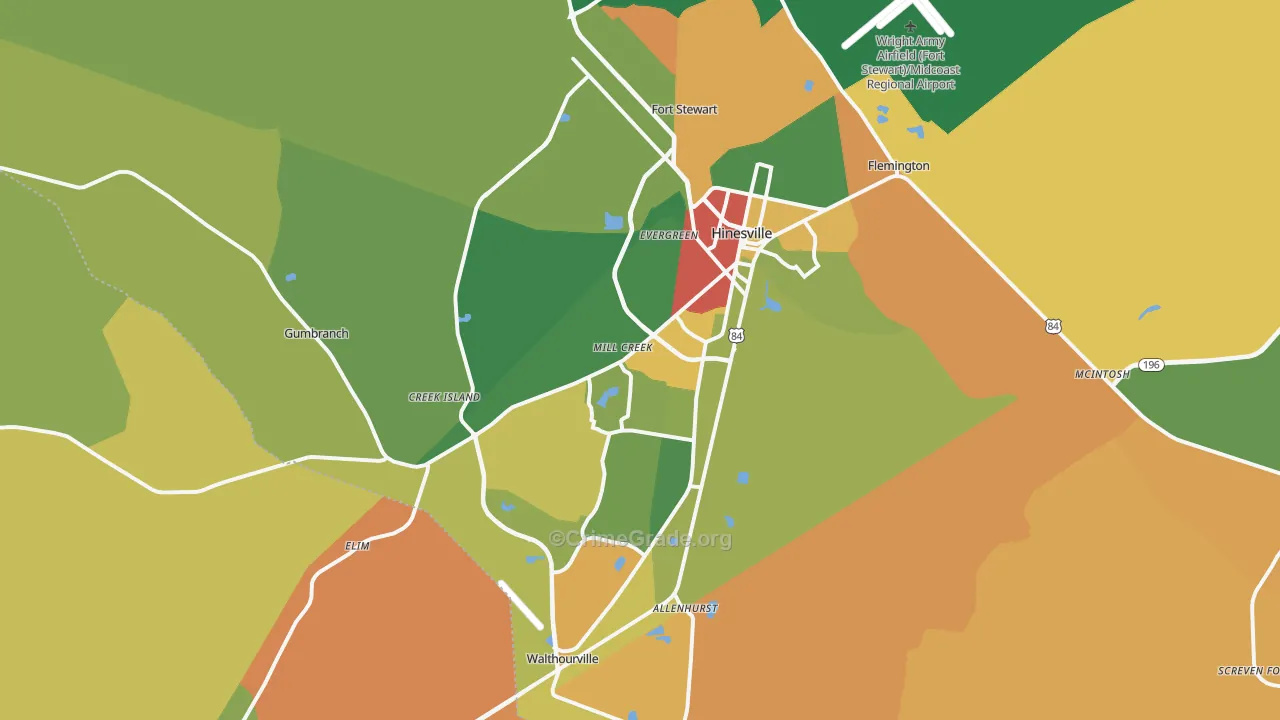 Hinesville, GA Map of Vandalism Rates