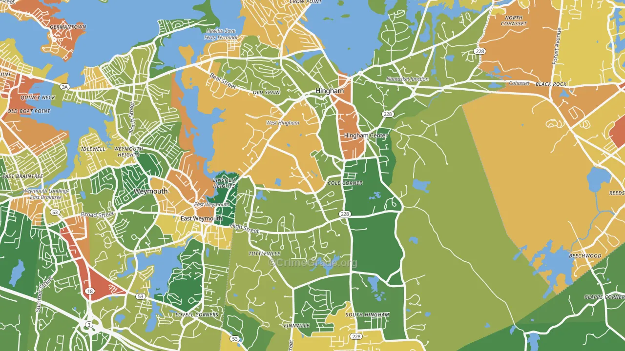 Hingham, MA Map of Vandalism Rates
