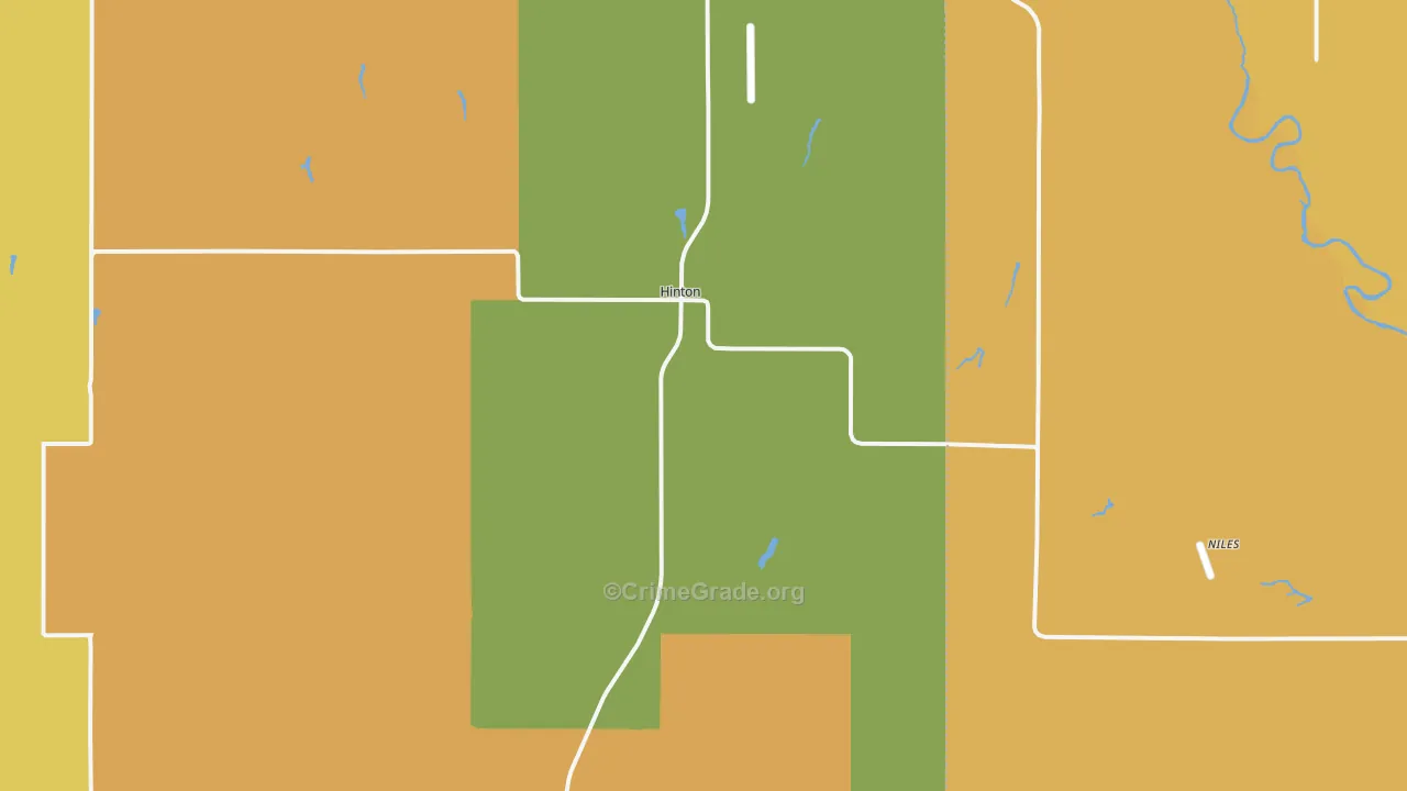 Hinton, OK Map of Vandalism Rates