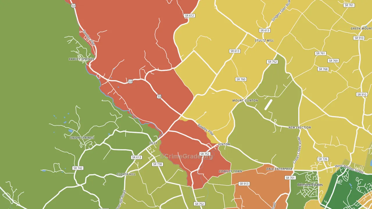Hinton, VA Map of Vandalism Rates