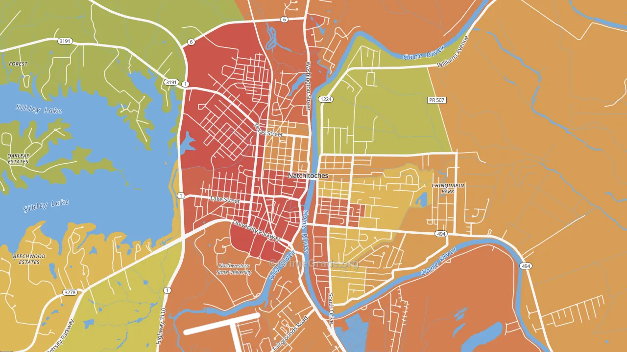 Historic District, Natchitoches, LA Map of Vandalism Rates