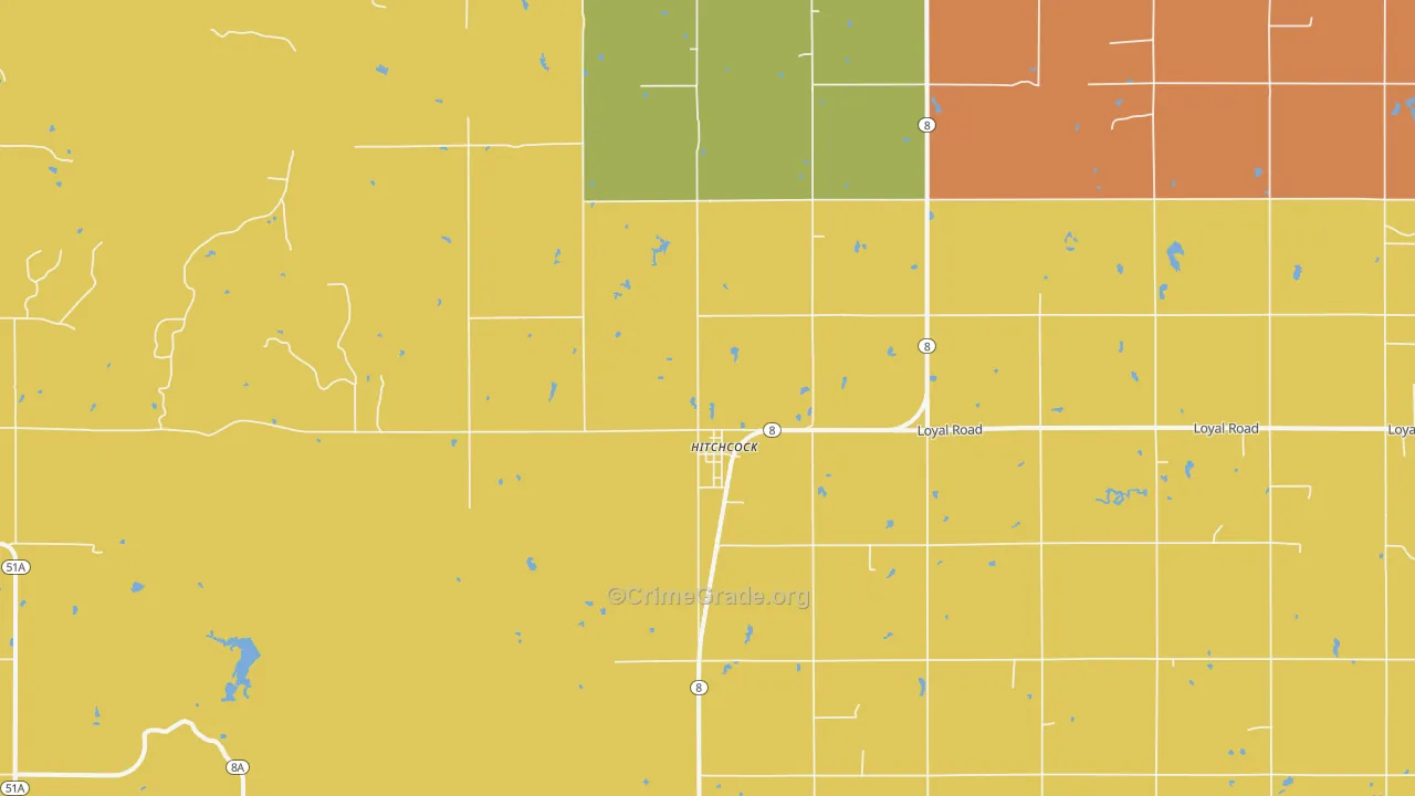 Hitchcock, OK Map of Vandalism Rates