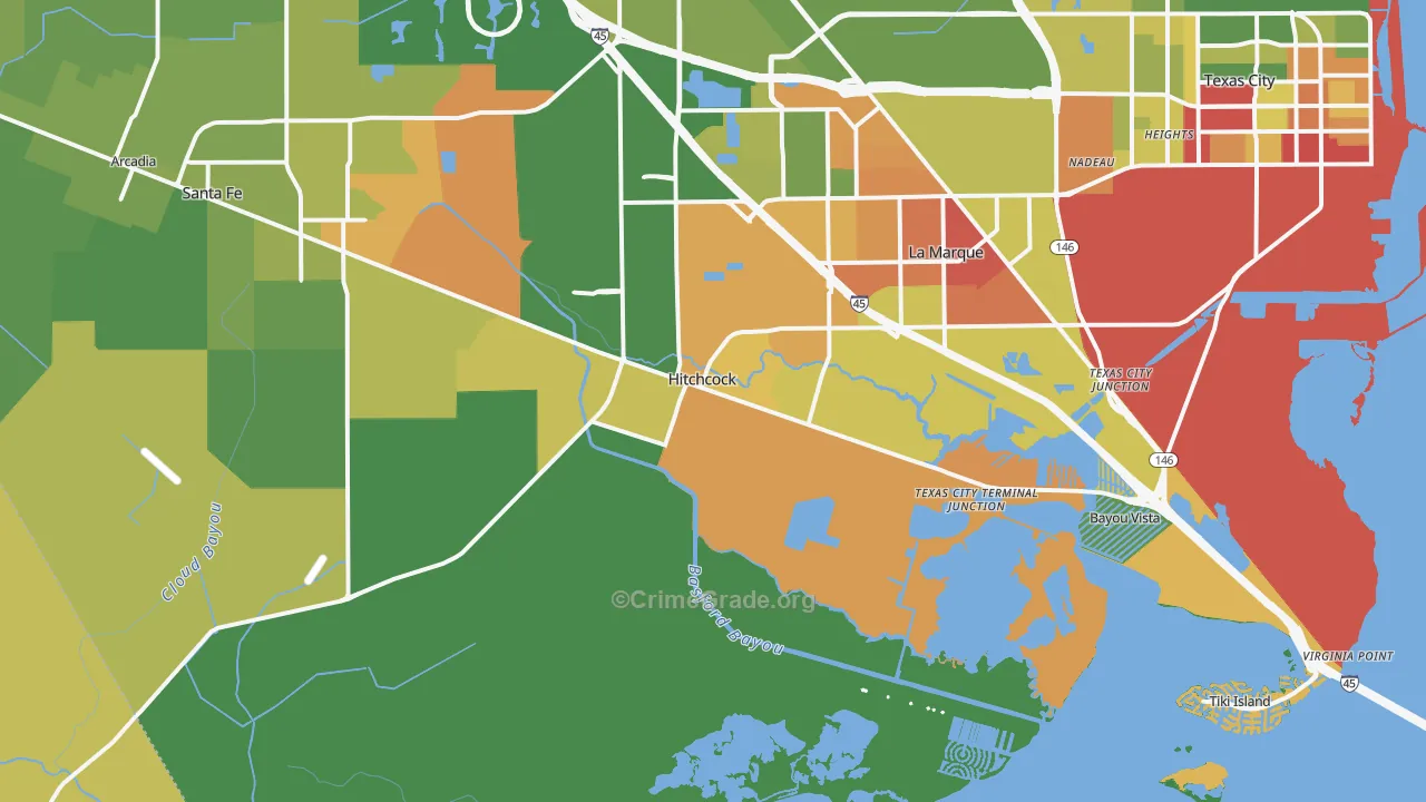 Hitchcock, TX Map of Vandalism Rates