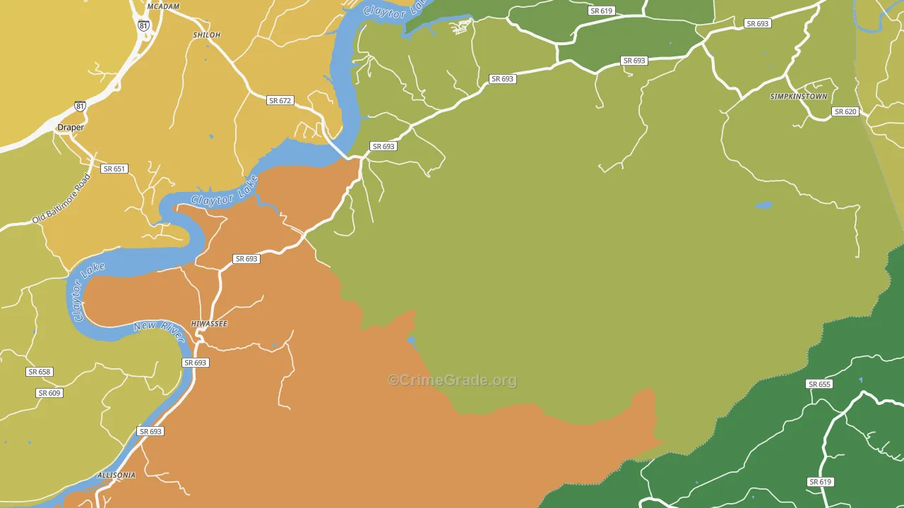 Hiwassee, VA Map of Vandalism Rates