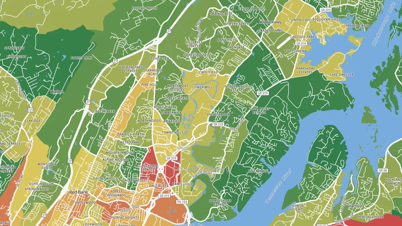 Hixson, TN Map of Vandalism Rates