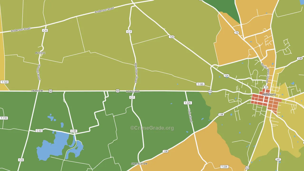 Hoagland, OH Map of Vandalism Rates