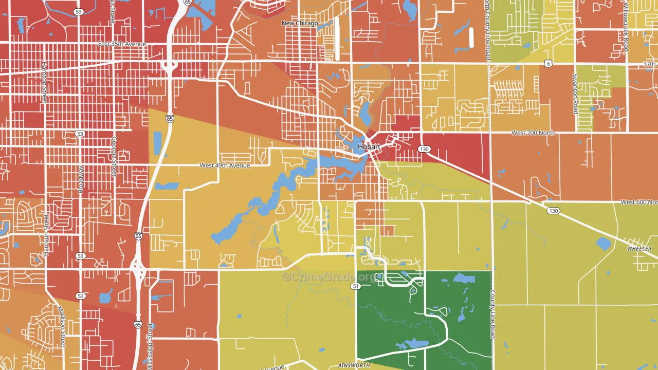Hobart, IN Map of Vandalism Rates