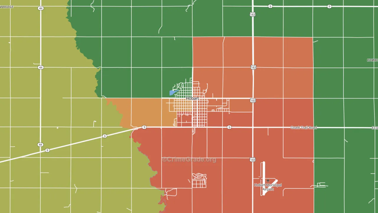 Hobart, OK Map of Vandalism Rates