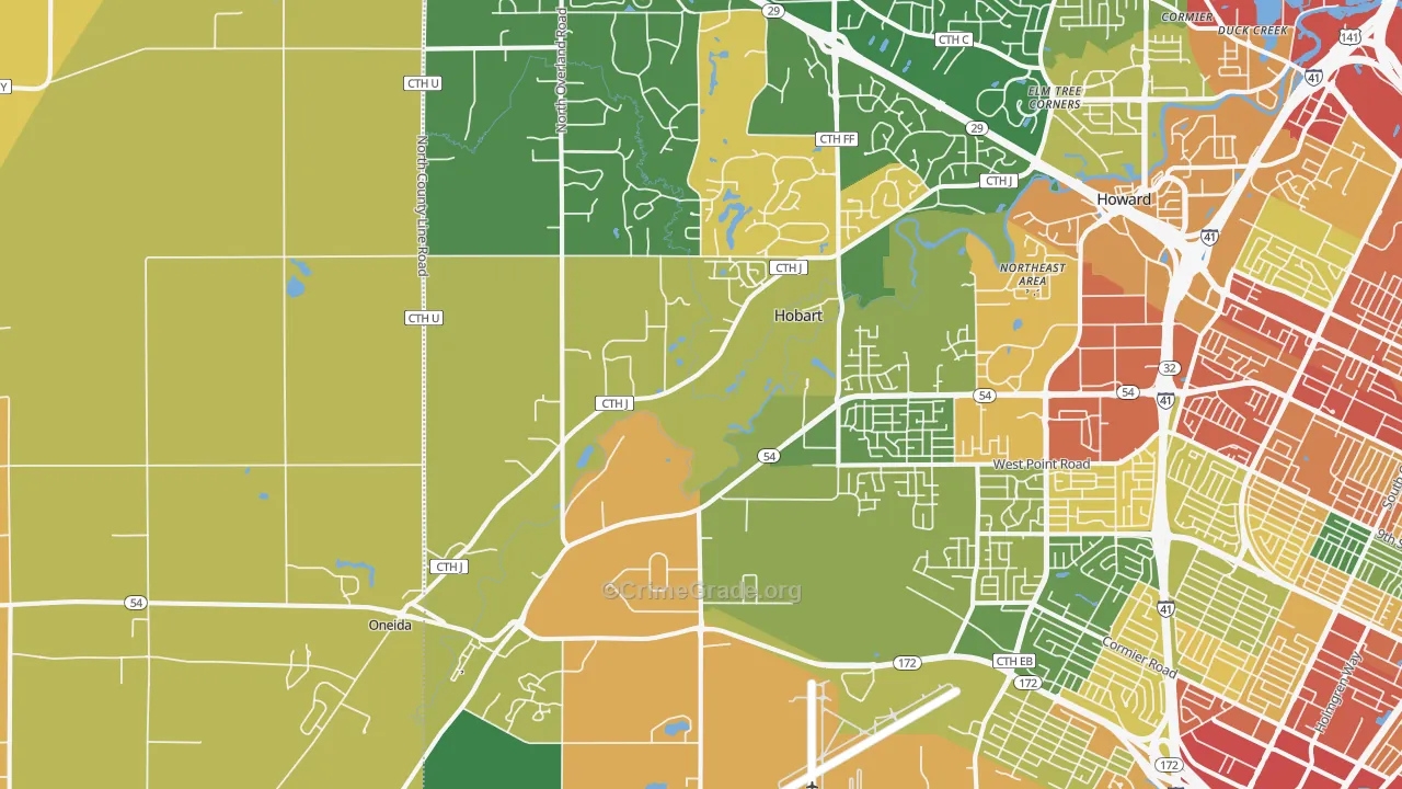 Hobart, WI Map of Vandalism Rates